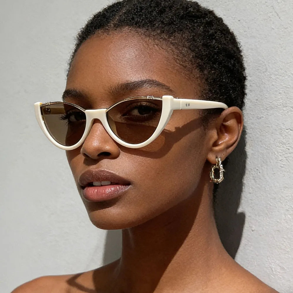 Y2K Cat Eye Half Frame Sunglasses UV400 Unisex Vintage Cat Eye Sunglasses SWANS