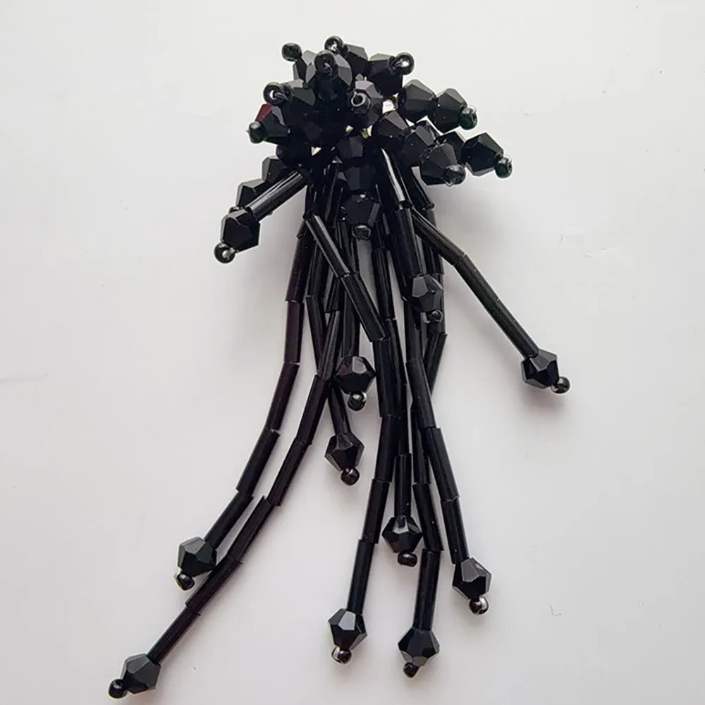 3D Crystal Beaded Flower Patches – DIY Shoe Charms & Crafts Beaded Craft Patch SWANS Black 2Pcs