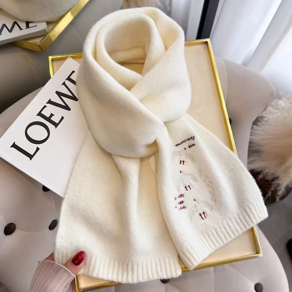 Women's Embroidered Knitted Winter Scarf – Windproof Neck Warmer Knitted Winter Scarf SWANS