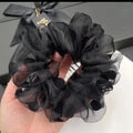 Polka Dot Organza Hair Scrunchie – Black & Beige Hair Tie Hair Scrunchie SWANS black