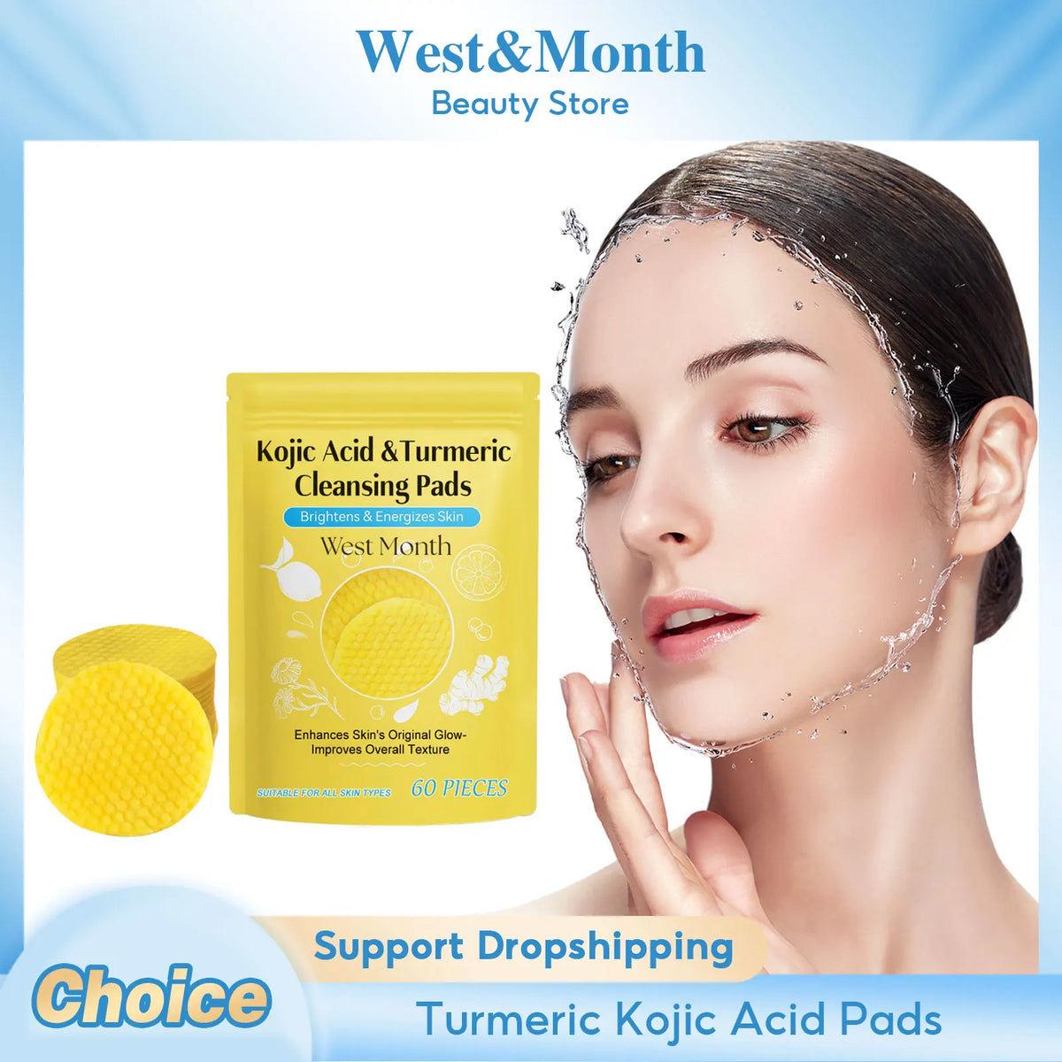 Turmeric Kojic Acid Exfoliating Cleansing Pads 60pcs Exfoliating Cleansing Pads SWANS