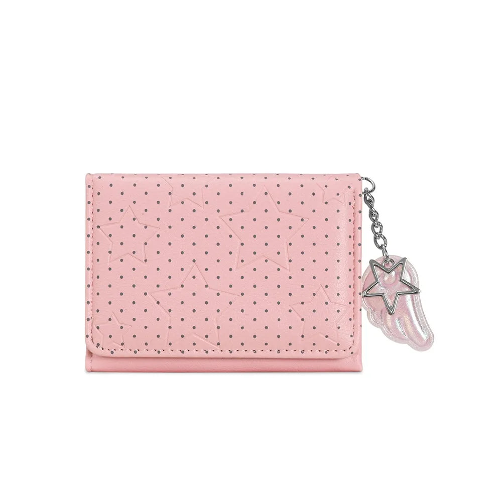 Y2K Tri-Fold Wallet Star Dot Wing Pendant Zipper Card Holder Tri-Fold Wallet SWANS Pink