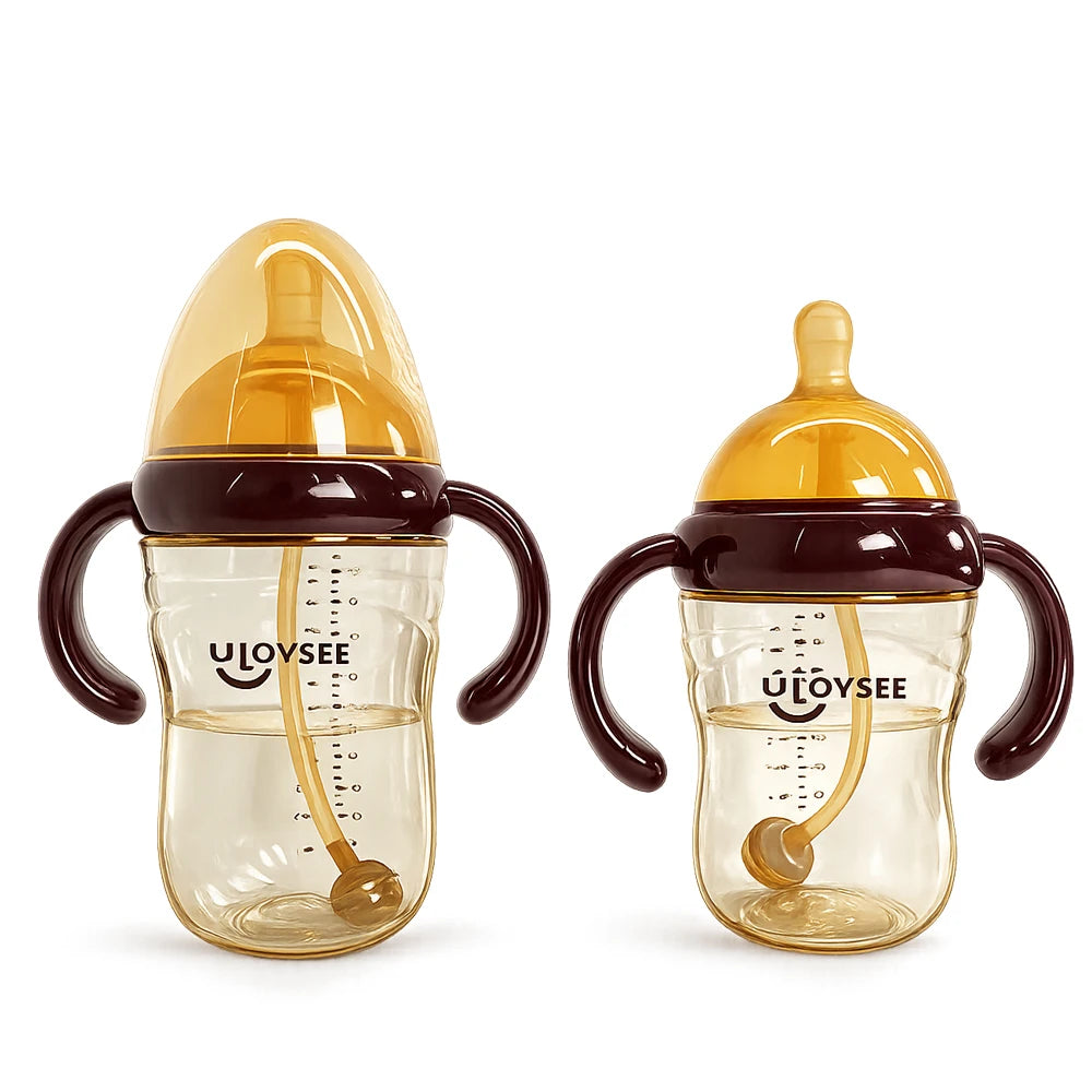 SWANS PPSU Baby Bottle with Handles – Wide Neck Straw Cup Baby Feeding Bottle SWANS