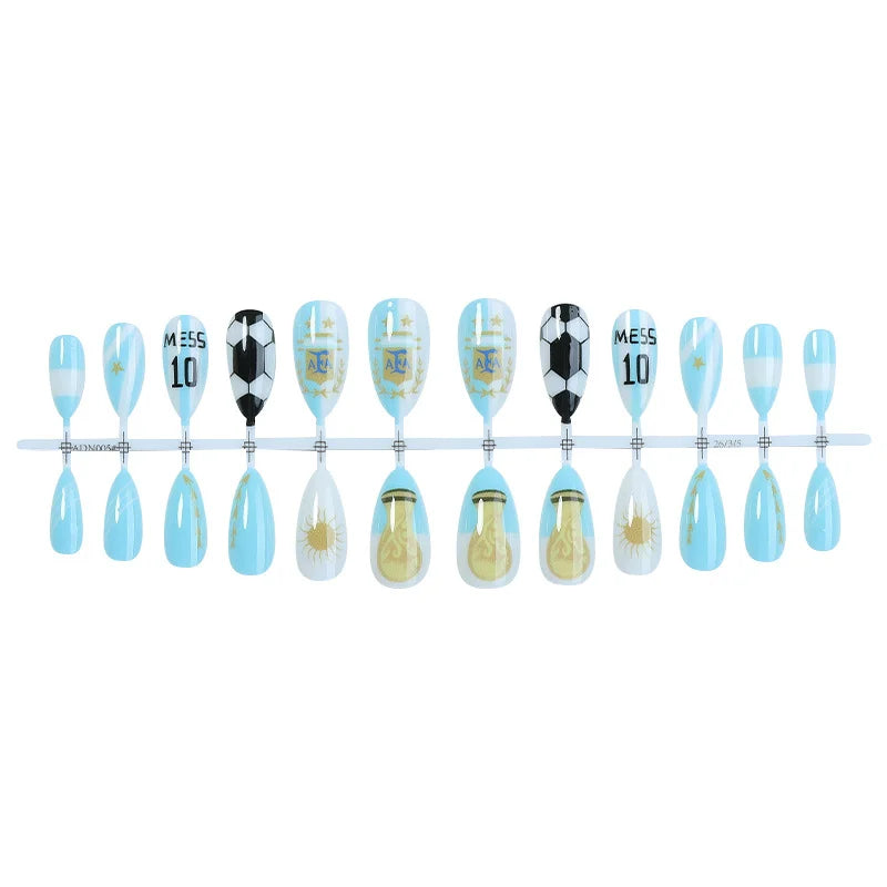 Argentina Flag Almond Press-On Nails – ABS Artificial Nail Set Press-On Nail Set SWANS 1pcs