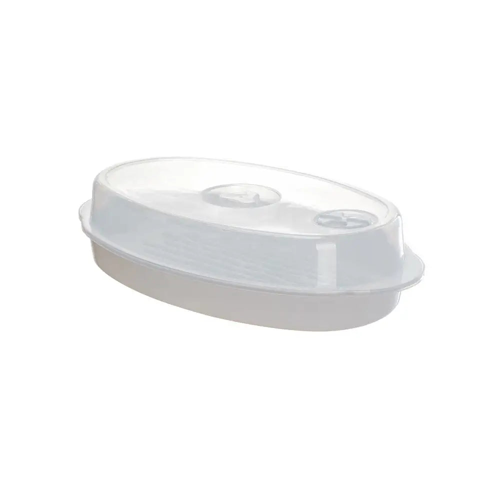 Microwave Fish & Vegetable Steamer Plate with Vented Lid Microwave Steamer SWANS