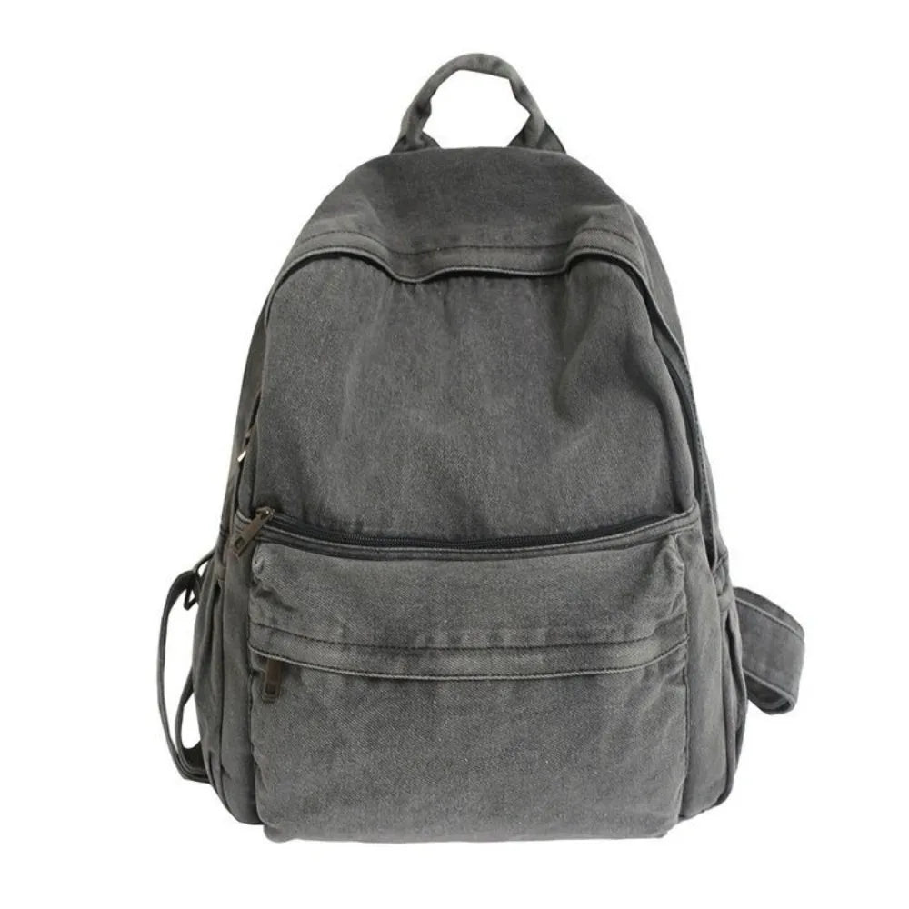 Vintage Washed Denim Backpack – Student Laptop & Travel Bag Denim Backpack SWANS 2 Dark grey