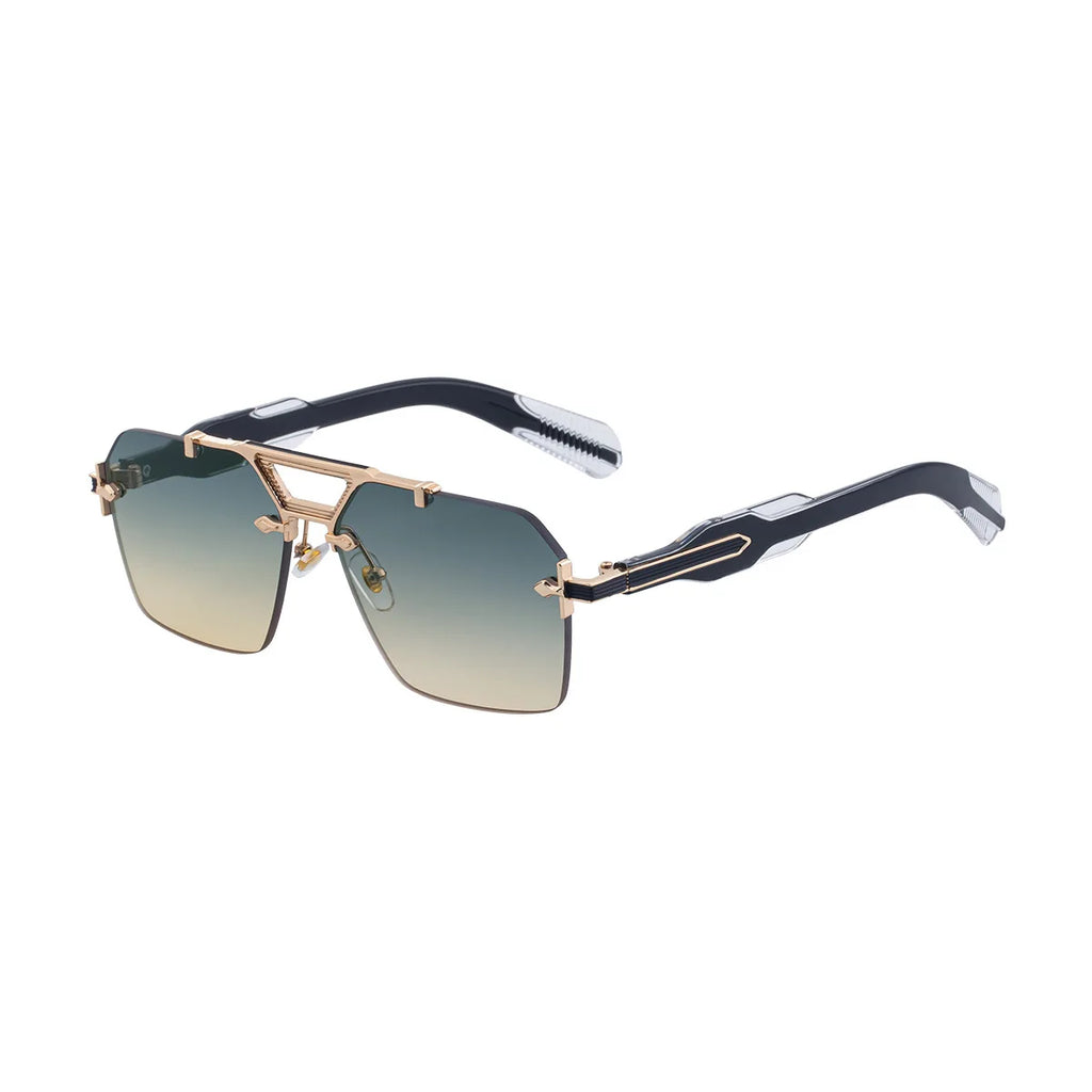 TOYEARN Rimless Pilot Sunglasses UV400 Unisex Vintage Pilot Sunglasses SWANS Blue Yellow as the photo