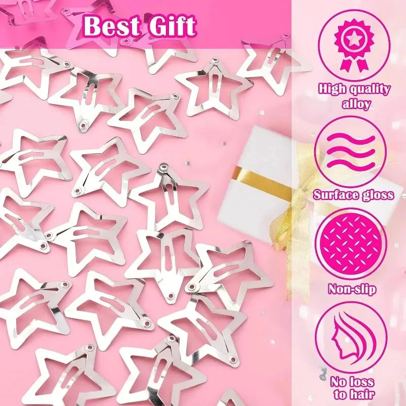 Y2K Silver Star Hair Clips – Metal Snap Barrettes 10–200pcs Hair Snap Barrettes SWANS