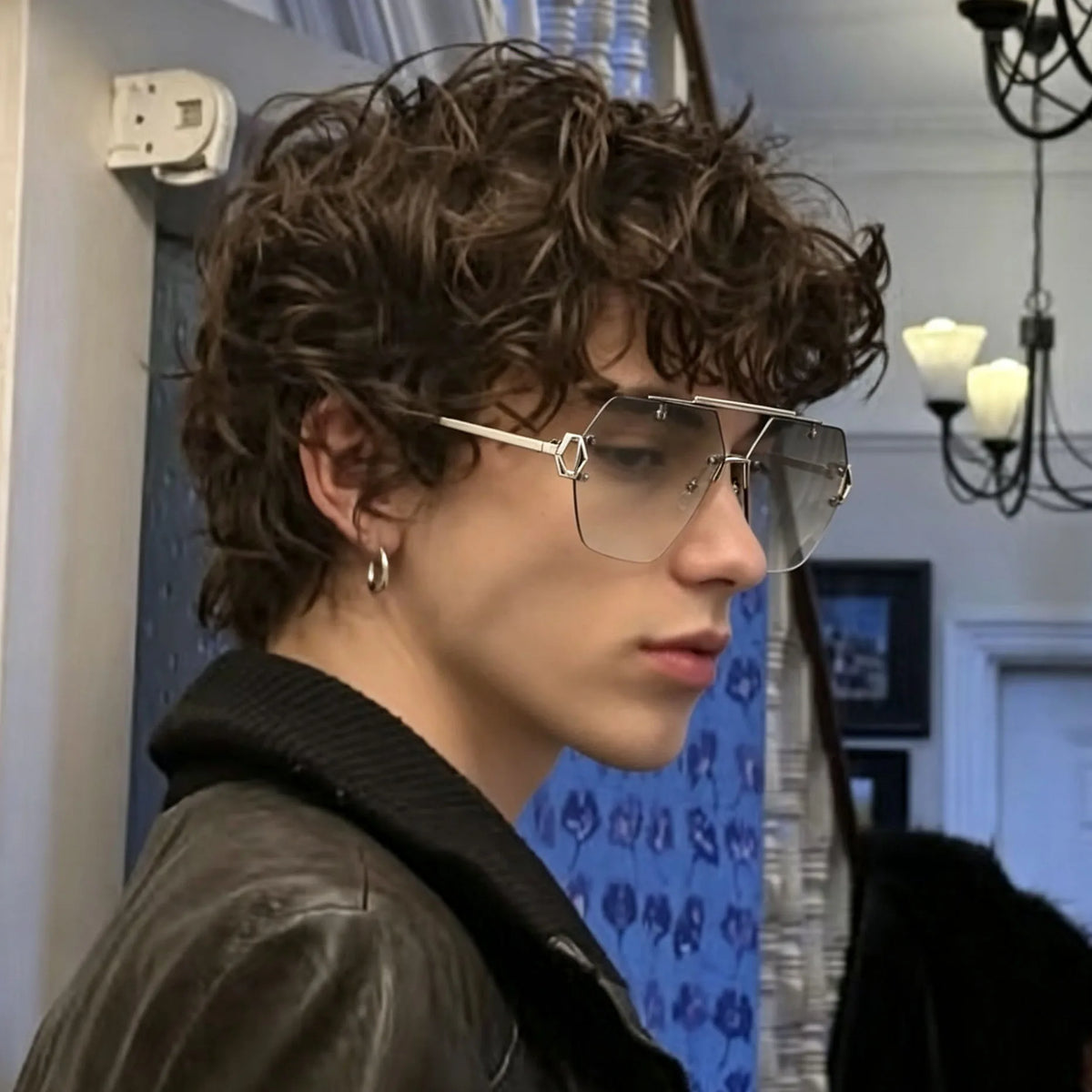 Y2K Rimless Pilot Sunglasses Double Bridge Rivet Metal Unisex Fashion Sunglasses SWANS