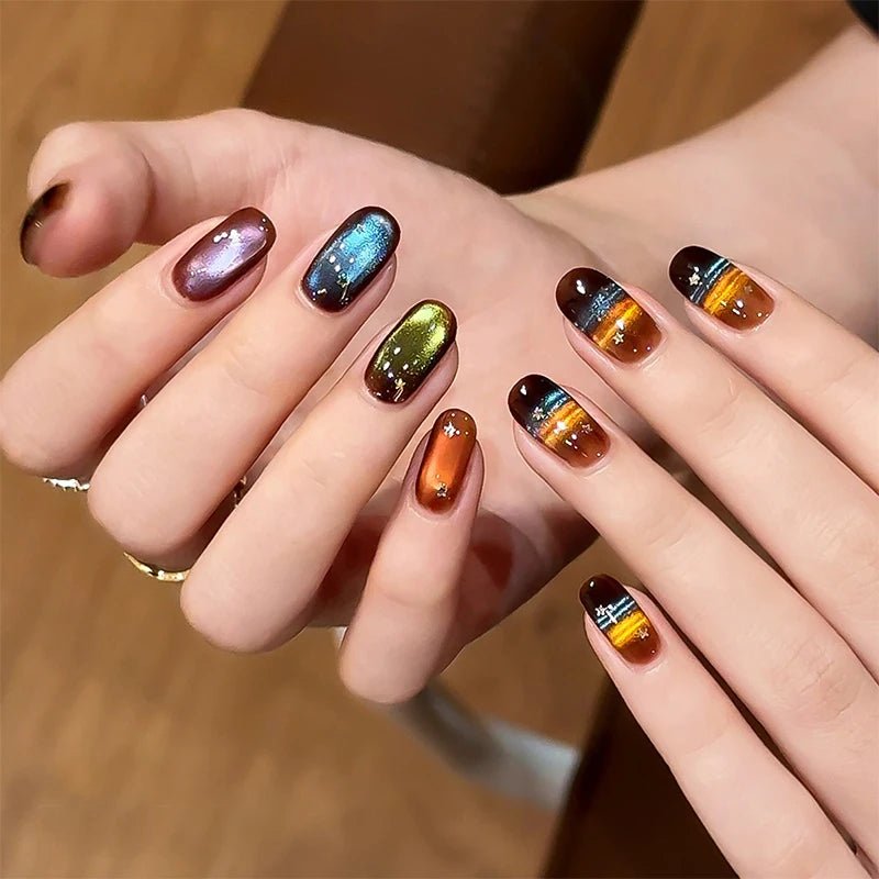 Cat Eye Gel Nail Polish Warm Brown Glass Bead Stripe UV LED Gel Nail Polish SWANS