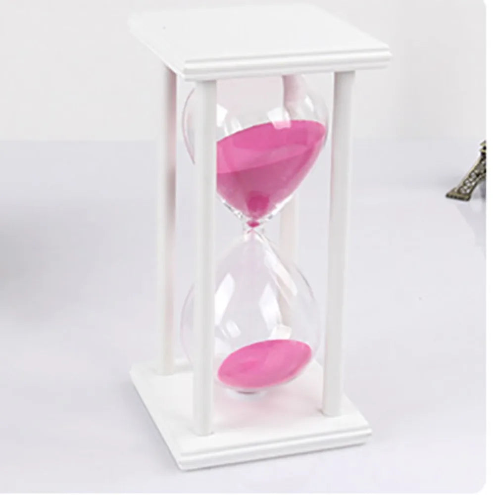 Vintage Wooden Hourglass Sand Timer 30/60 Min – 8 Colors Hourglass Sand Timer SWANS White Pink -60min-