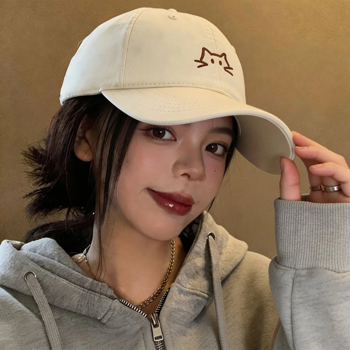 Cute Cat Embroidered Baseball Cap – Unisex Cotton Sun Hat Embroidered Baseball Cap SWANS
