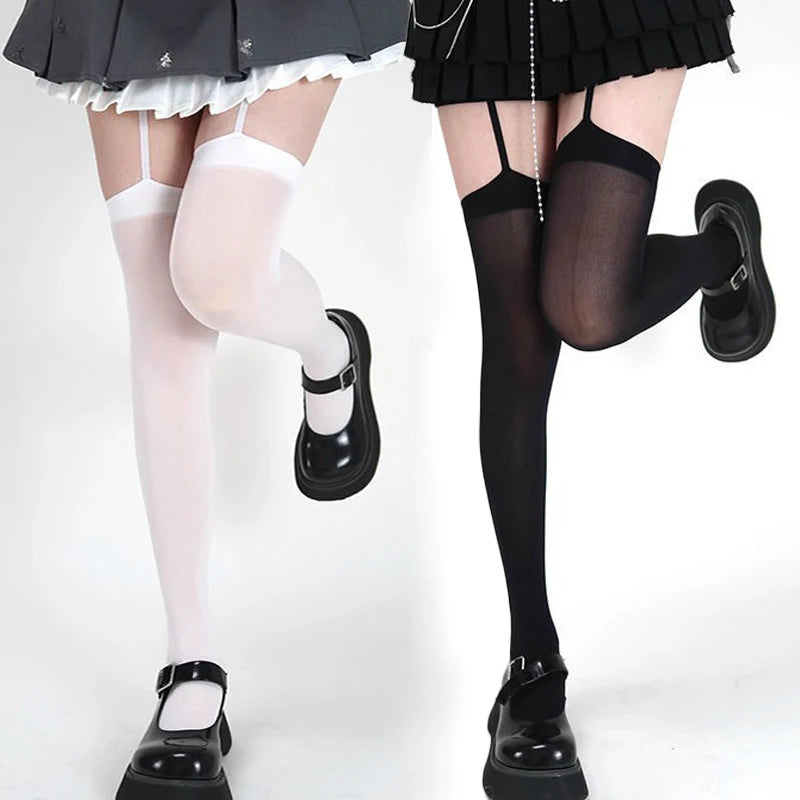 Velvet Thigh High Stockings with Garters – Y2K Lolita JK Socks Thigh High Stockings SWANS