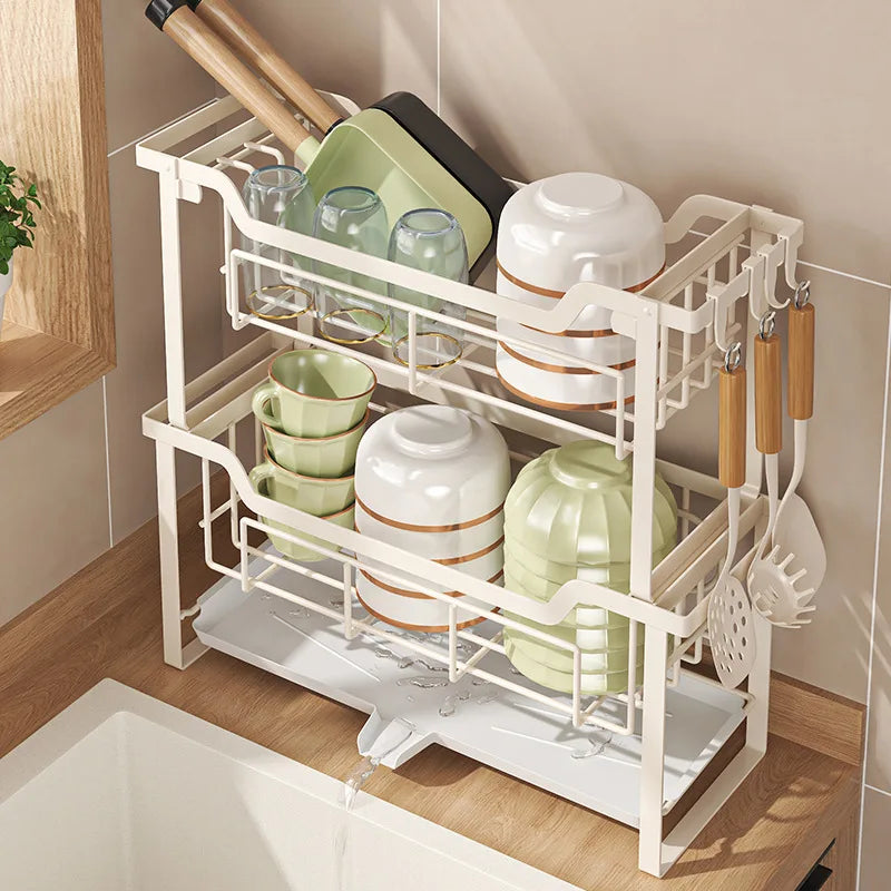 SWANS 2-Tier Dish Drying Rack with Drain Tray & Utensil Holder Dish Drying Rack SWANS