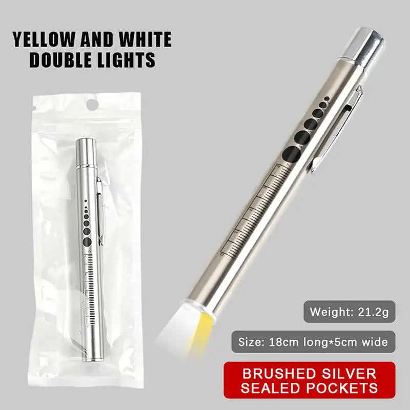 YOVIP Dual LED Clinical Penlight – USB Rechargeable Steel Clinical Penlight SWANS Silver Bag