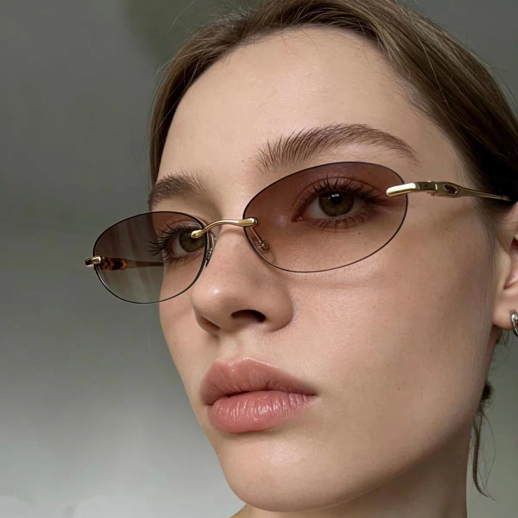 TOYEARN Y2K Oval Rimless Sunglasses – Unisex Punk Vintage Fashion Sunglasses SWANS