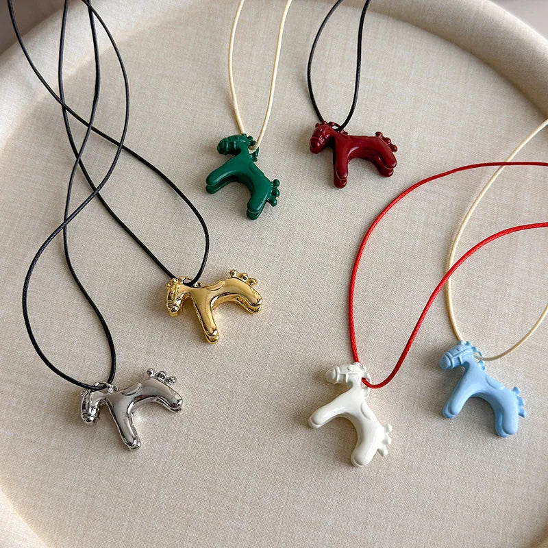 Colorful Horse Pendant Long Necklace – Adjustable Rope Chain Pendant Necklace SWANS