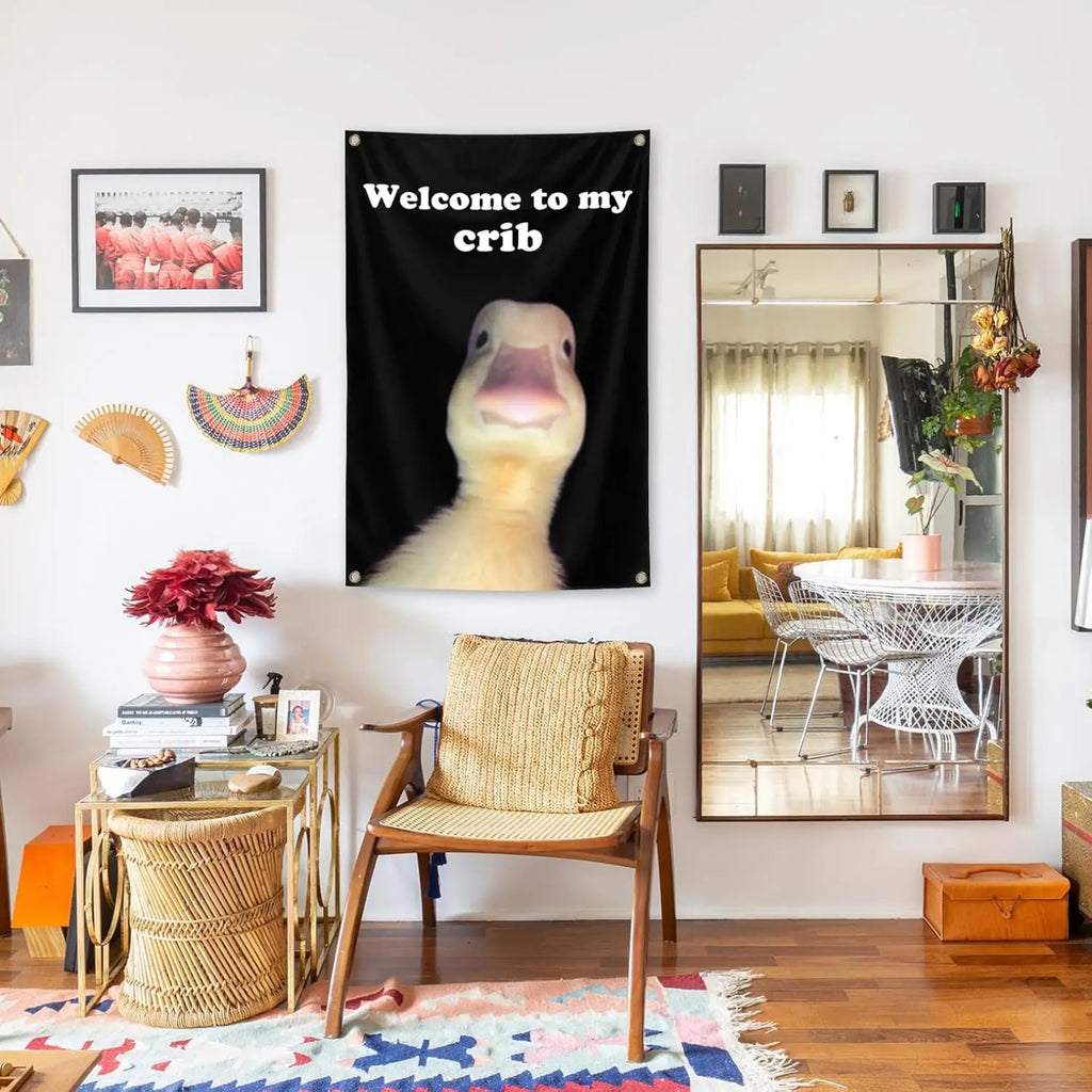 Funny "Welcome To My Crib" Duck Flag 2x3FT – Indoor Outdoor Decorative Flag SWANS