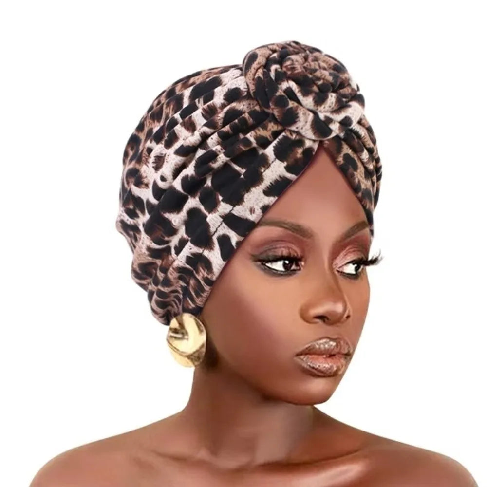 African Print Hijab Cap – Pleated Knotted Head Wrap | All Seasons Hijab Head Wrap SWANS 9