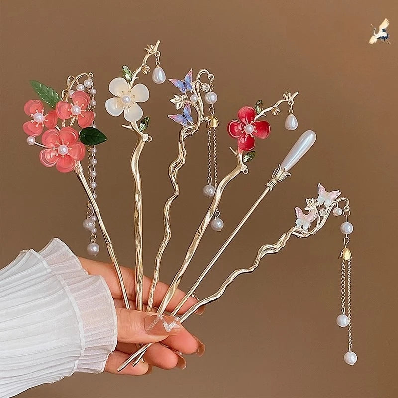 Antique Hanfu Floral Alloy Hairpin – Retro Hair Stick Women Floral Hair Stick SWANS