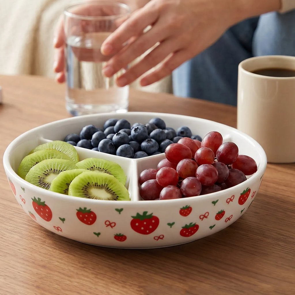 3-Compartment Ceramic Bowl with Lid | Divided Serving Dish Ceramic Serving Bowl SWANS