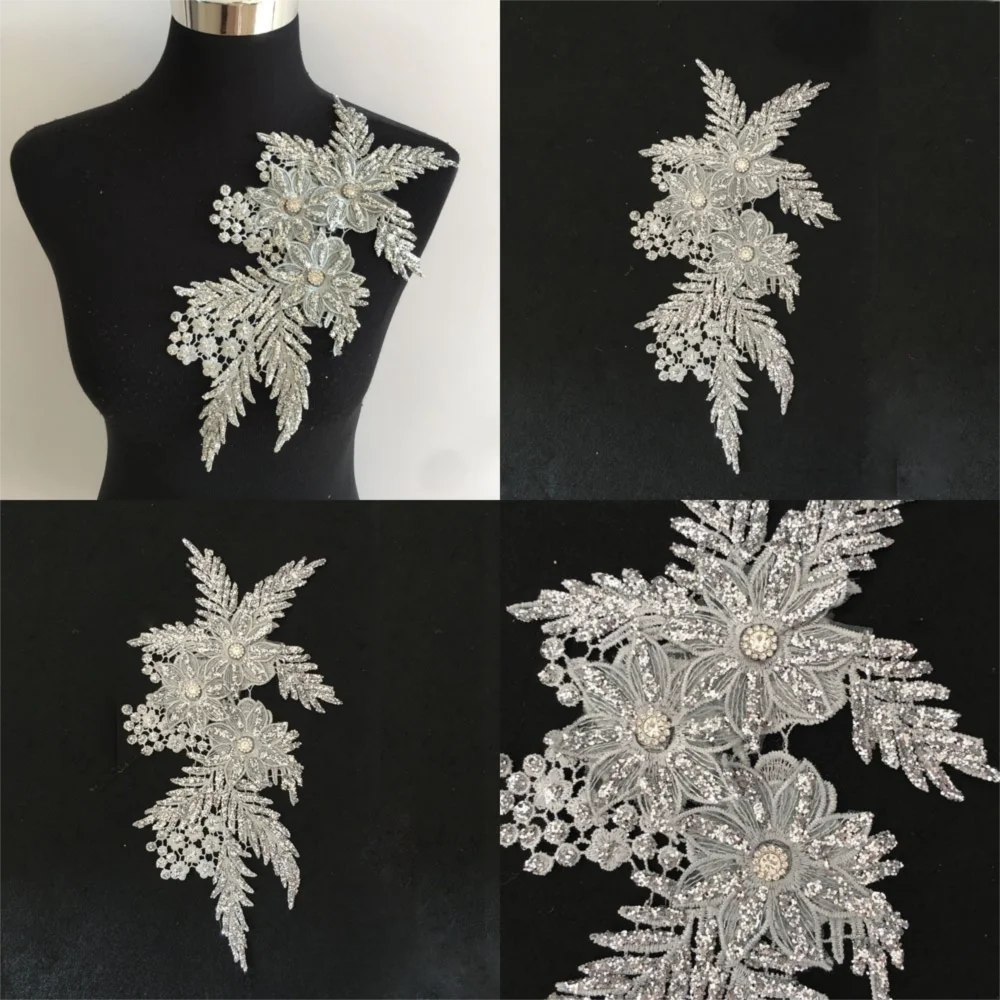 3D Flower Embroidery Applique Patch – Rhinestone Sequin Sew-On Sew-On Applique Patch SWANS