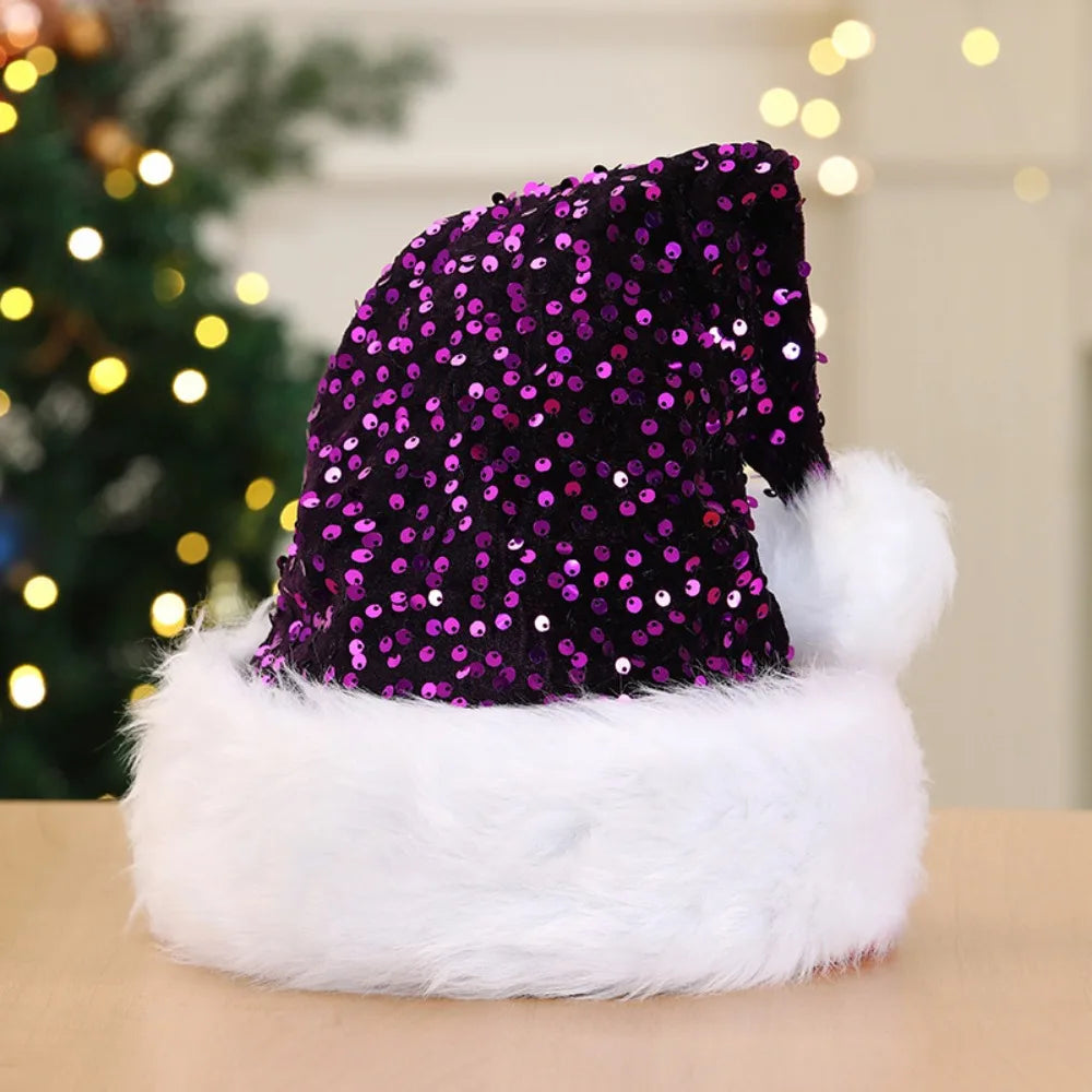 Sequin Christmas Hat – Soft Plush Fluffy Pompom Festive Cap Festive Party Hat SWANS Purple- 3.5x6cm