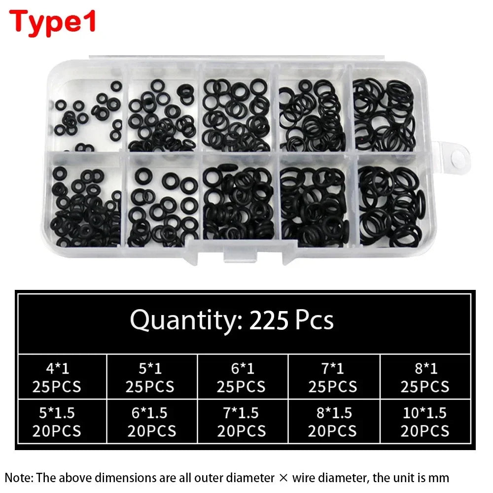Silicone Rubber O-Ring Kit – Assorted Sizes, Oil & Water Resistant O-Ring Seal Kit SWANS 225 pcs