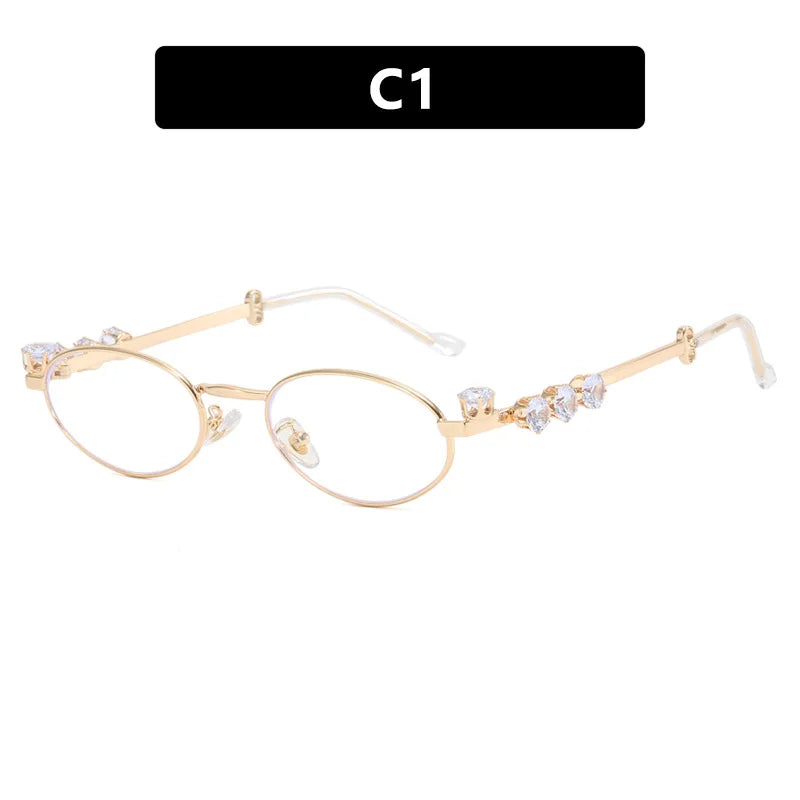 Y2K Vintage Oval Sunglasses Women – UV400 Diamond Metal Frame Fashion Sunglasses SWANS Gold Clear As the photo