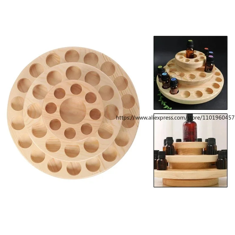 39-Slot Round Wooden Essential Oil Organizer – 3-Tier Display Essential Oil Organizer SWANS
