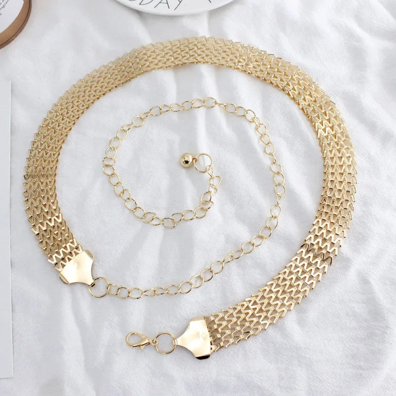 FAITOLAGI Gold Metal Waist Chain Belt – Women's Fashion Metal Waist Chain Belt SWANS
