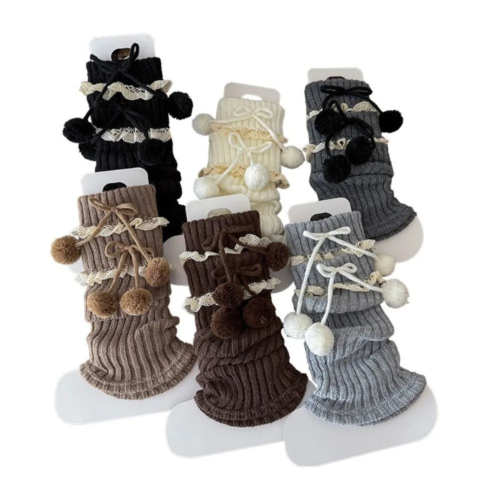 Girls Knitted Leg Warmers Bow Pompom Cotton – Ages 3–12 Girls Leg Warmers SWANS