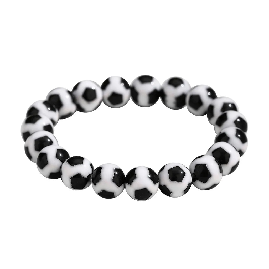 Sports Ball Beaded Bracelet – Unisex Acrylic Charm Beaded Charm Bracelet SWANS Black White-1