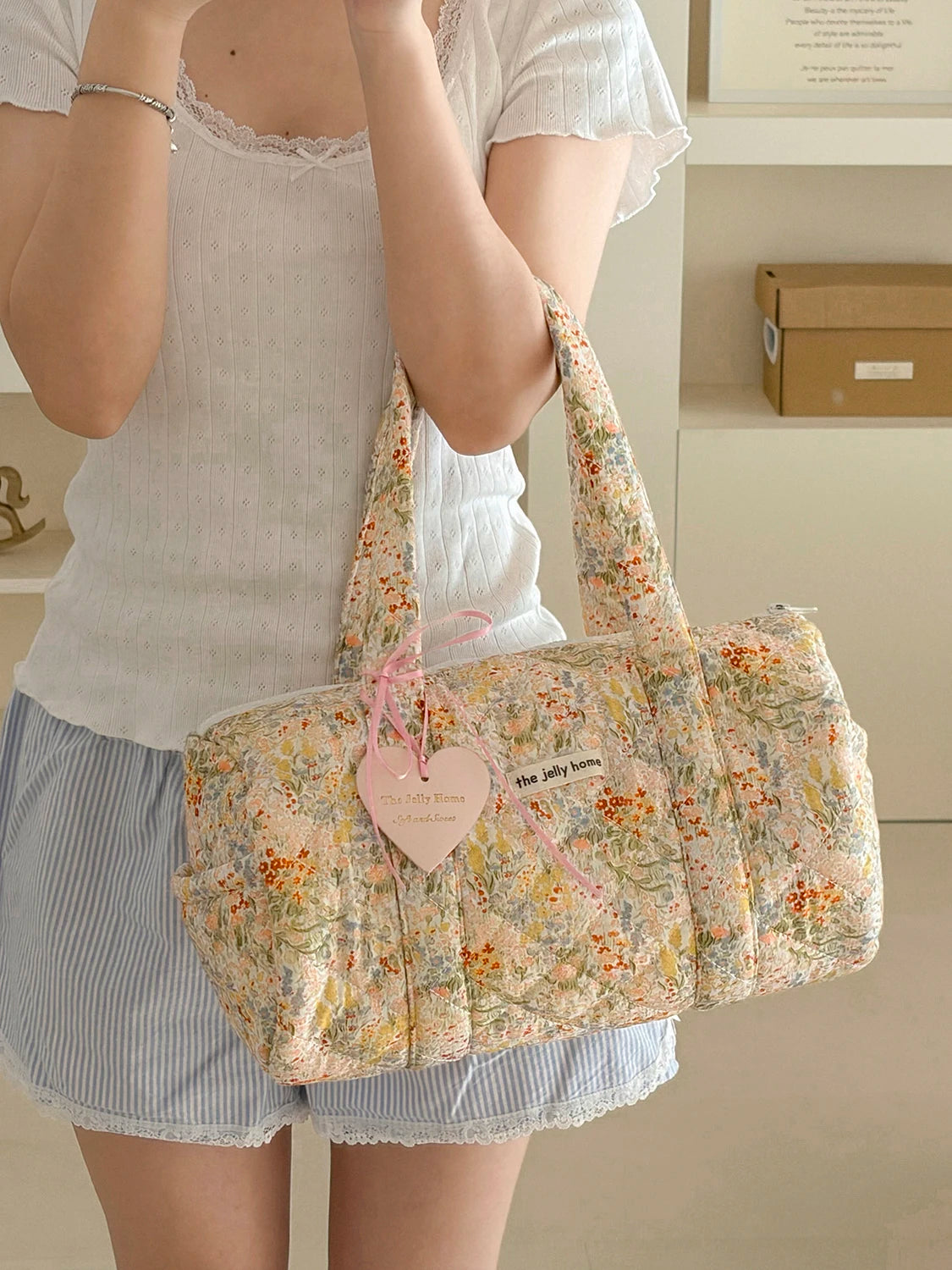 Vintage Floral Cotton Makeup Bag – Large Zipper Cosmetic Organizer Cosmetic Travel Bag SWANS