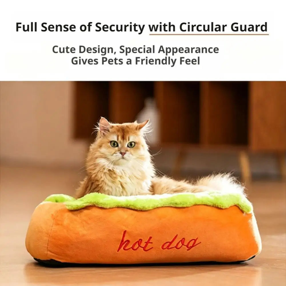 Hot Dog Shape Pet Bed – Soft Plush Lounger for Dogs & Cats Pet Bed SWANS