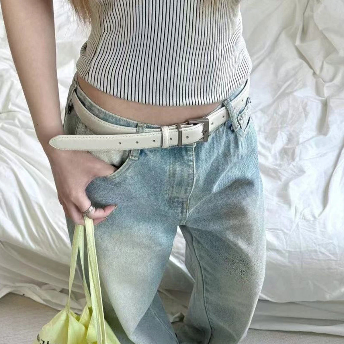 Women's Thin PU Leather Belt – Slim Metal Pin Buckle Waistband PU Leather Belt SWANS