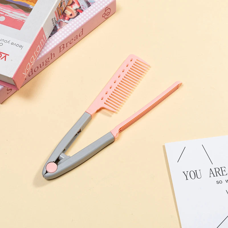 V-Type Hair Straightener Brush – Styling Comb for Men & Women Hair Straightener Brush SWANS Pink