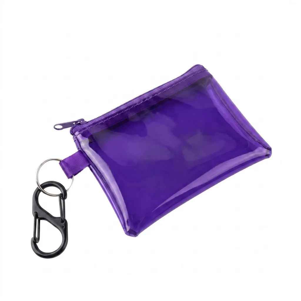 Transparent PVC Coin Purse with Carabiner Clip | Minimalist Coin Purse SWANS Purple