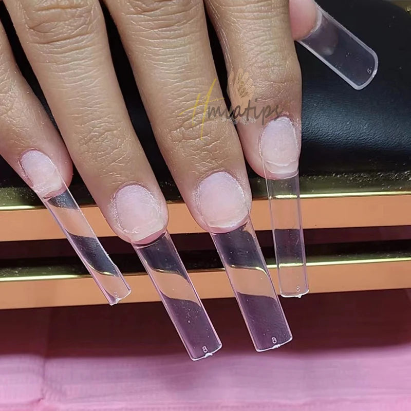 500-Pack XL Long Square Flat Nail Tips – Clear Half Cover False Nail Tips SWANS
