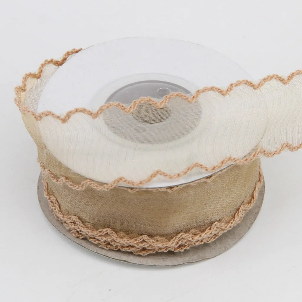 Shimmering Scalloped Edge Organza Ribbon – Boho Craft & Décor Decorative Craft Ribbon SWANS Khaki 25mm