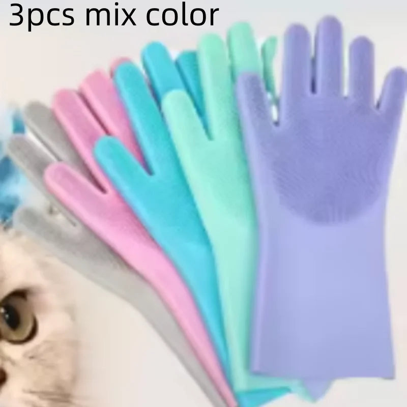 SWANS Silicone Pet Grooming & Cleaning Gloves – 1/3/5 Pack Pet Grooming Glove SWANS 3pcs mix color