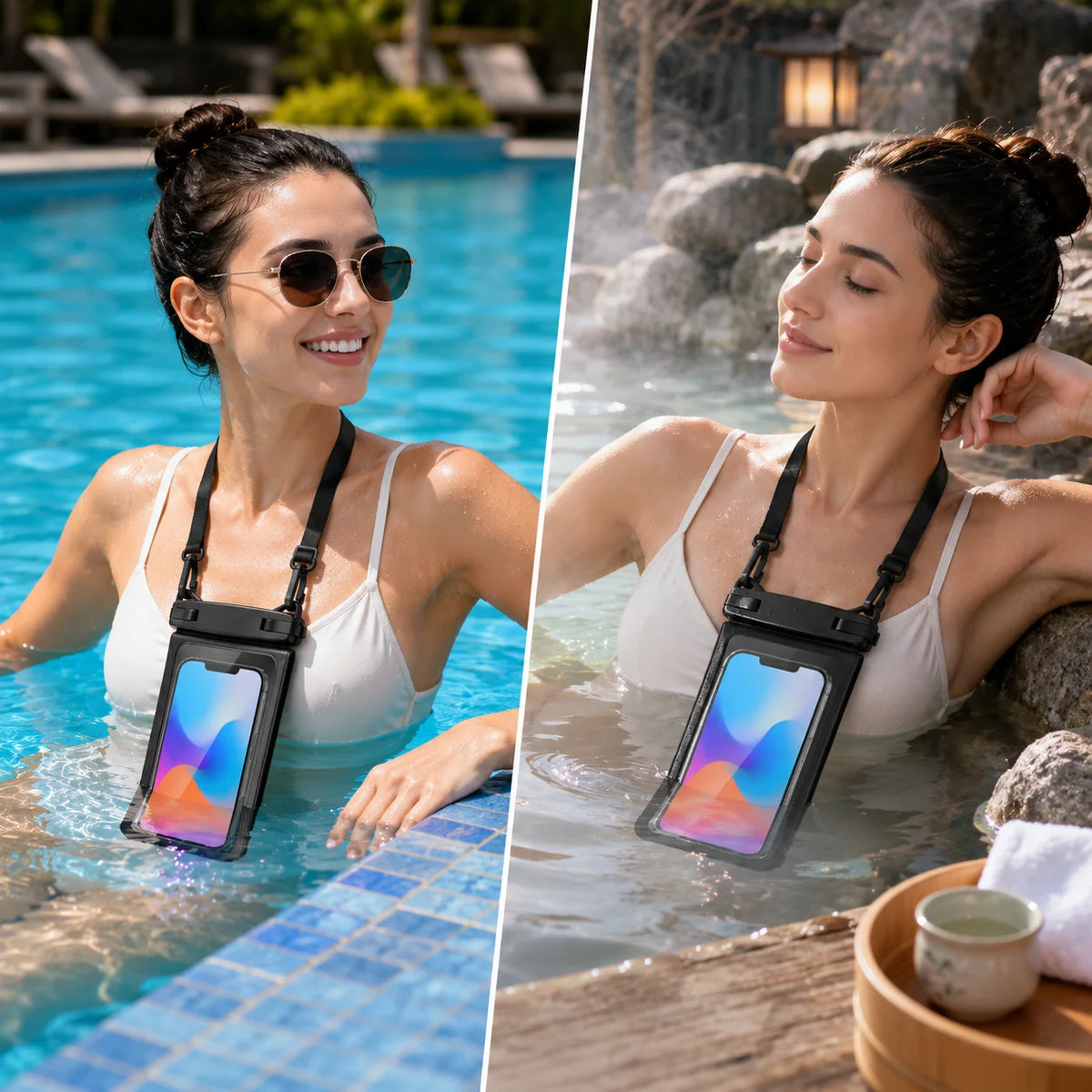 Waterproof Phone Pouch Dual-Pocket Dry Bag with Lanyard Waterproof Phone Pouch SWANS