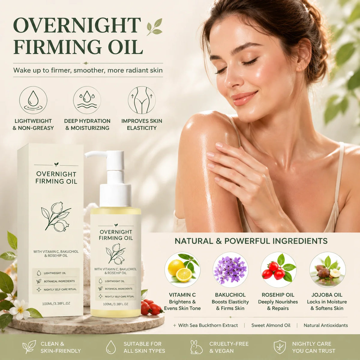 Overnight Firming Body Oil – Vitamin C, Bakuchiol & Rosehip Firming Body Oil SWANS