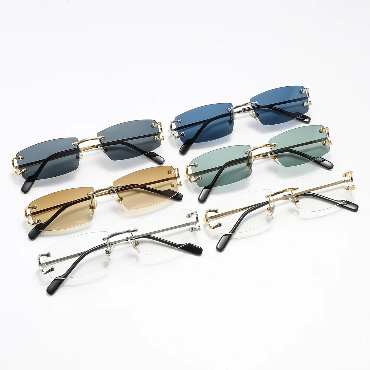 TOYEARN Vintage Rimless Rectangle Sunglasses UV400 Unisex Fashion Sunglasses SWANS