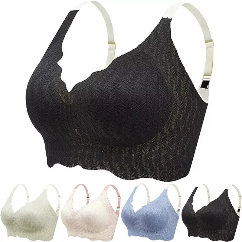 Women's Seamless Wire-Free Lace Shaping Bra – Soft & Breathable Seamless Wireless Bra SWANS Black-L One Size