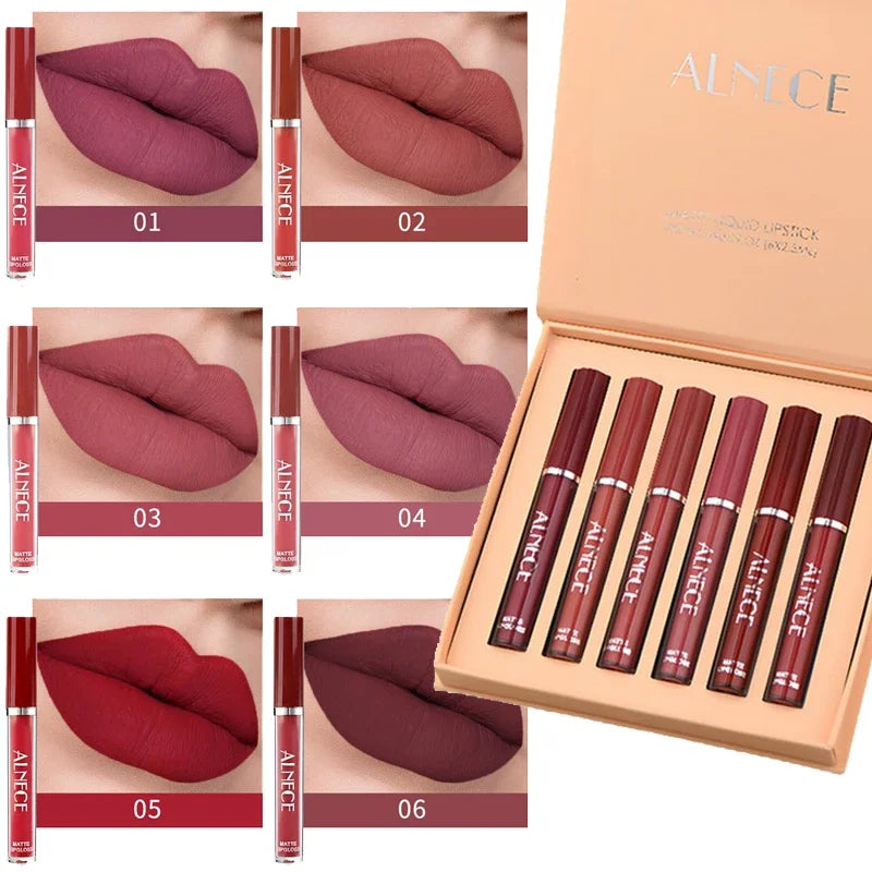 6-Piece Matte Velvet Lipstick Set – Waterproof Long-Lasting Nude Lipstick Set SWANS