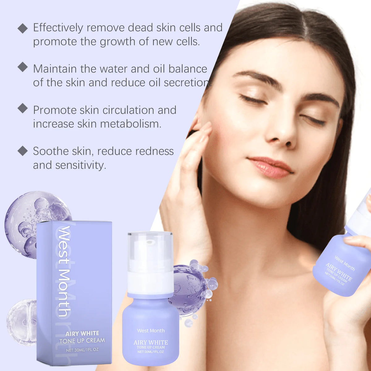 WEST MONTH Brightening Tone-Up Face Cream 30ml – Moisturizing Brightening Face Cream SWANS