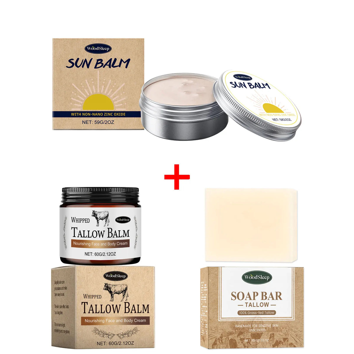 WOODSLEEP Beef Tallow Skin Care Set – Cream, Sunscreen & Soap Skin Care Set SWANS A Set