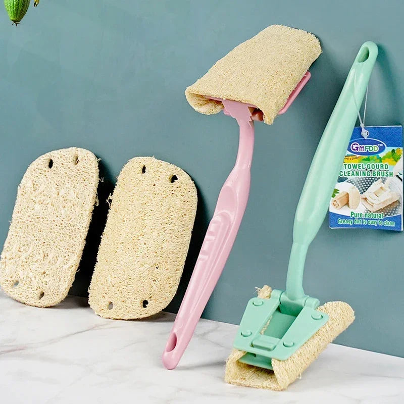 SWANS Long Handle Loofah Brush Set – Replaceable Pot Cleaner Kitchen Cleaning Brush SWANS
