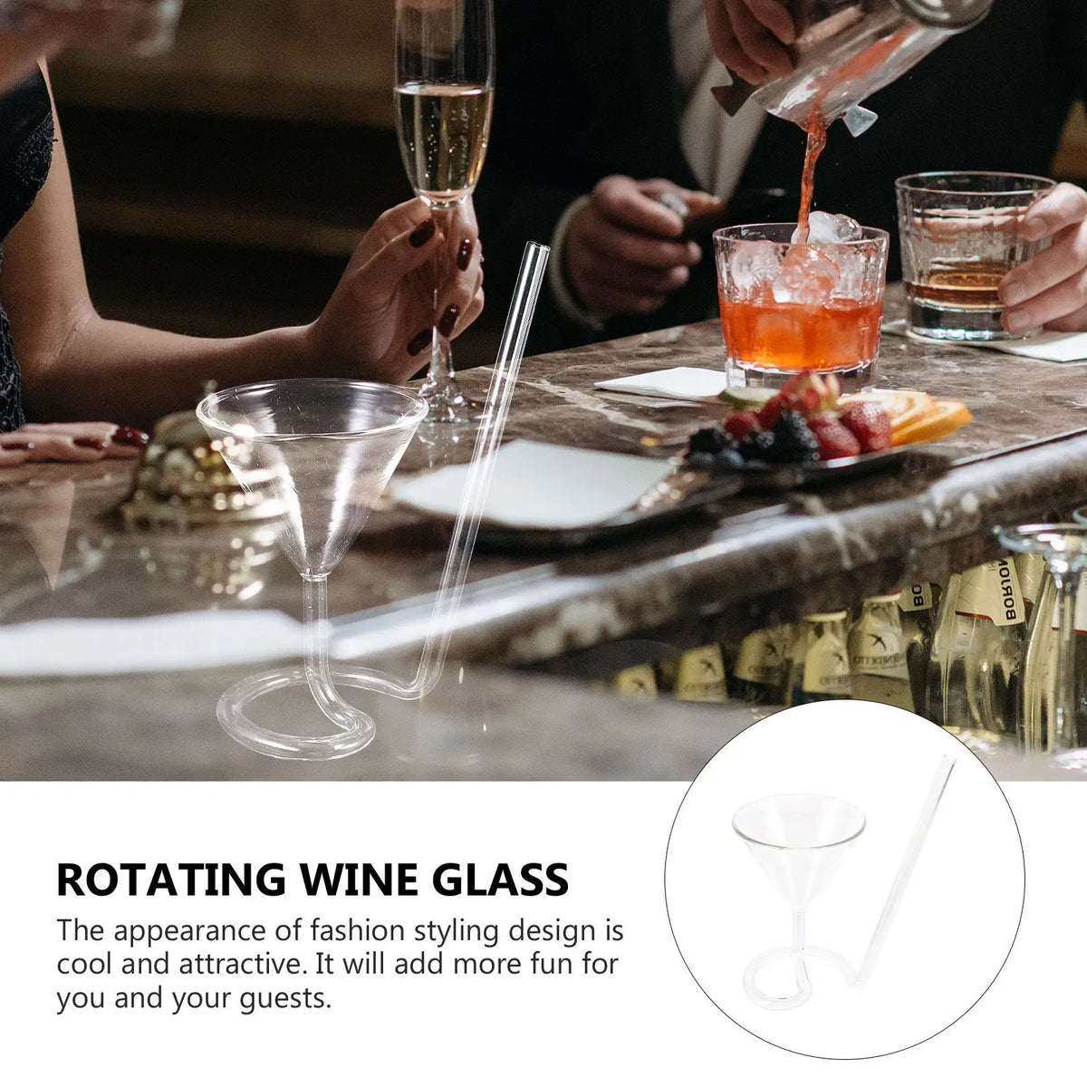 SWANS Spiral Wine Glass with Integrated Straw | Party Cocktail Cup Cocktail Glass SWANS